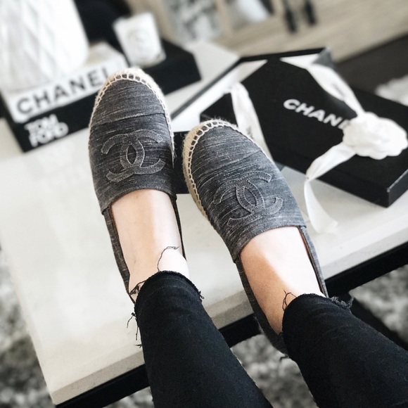 CHANEL Shoes - Authentic Chanel grey suede logo espadrilles 40